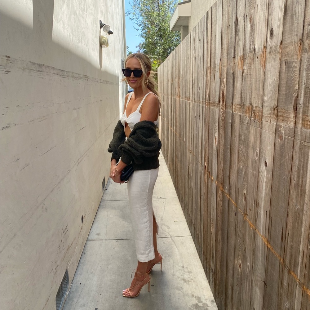 Shona Joy Fitted Cut Out Midi Dress in Ivory